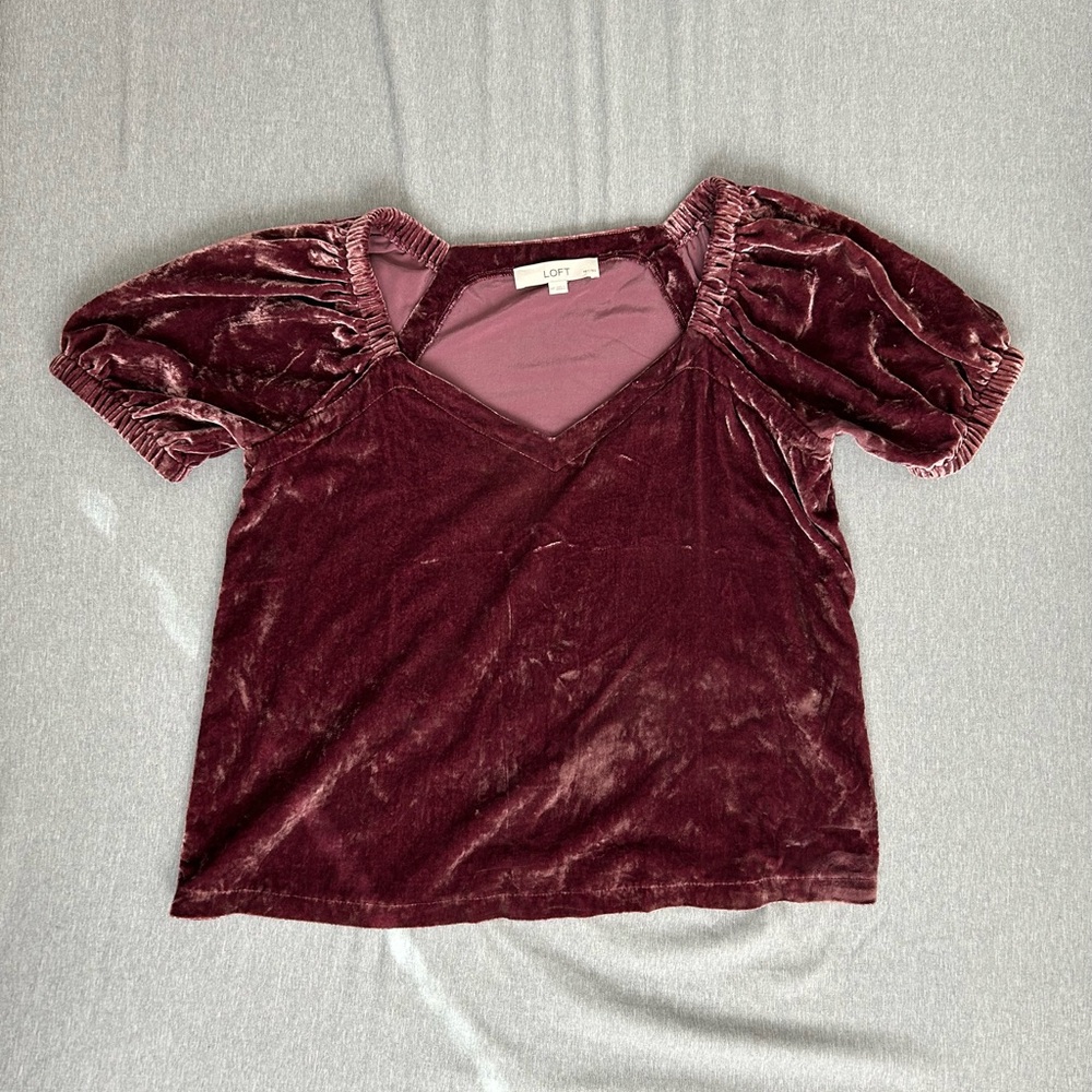 LOFT Rich Pink Velvet Short Sleeve Top